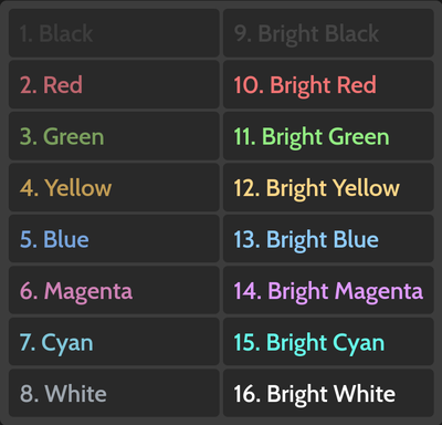 16 terminal colors